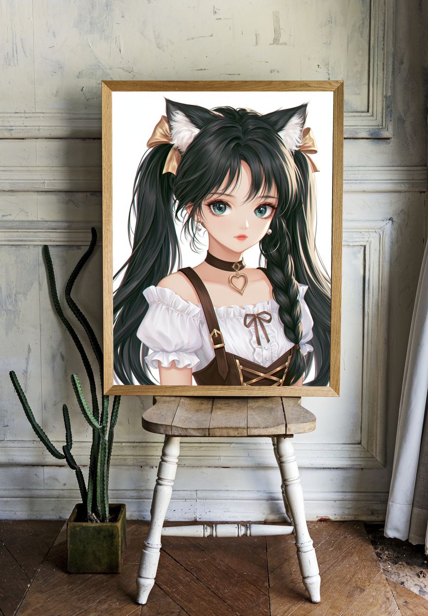 Anime Catgirl Portrait Print. room preview
