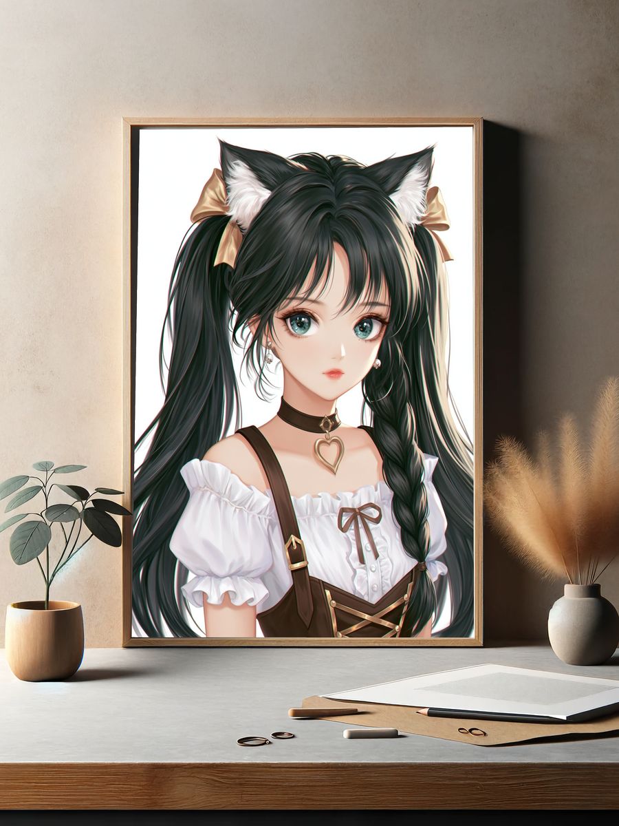 Anime Catgirl Portrait Print. — room view 2
