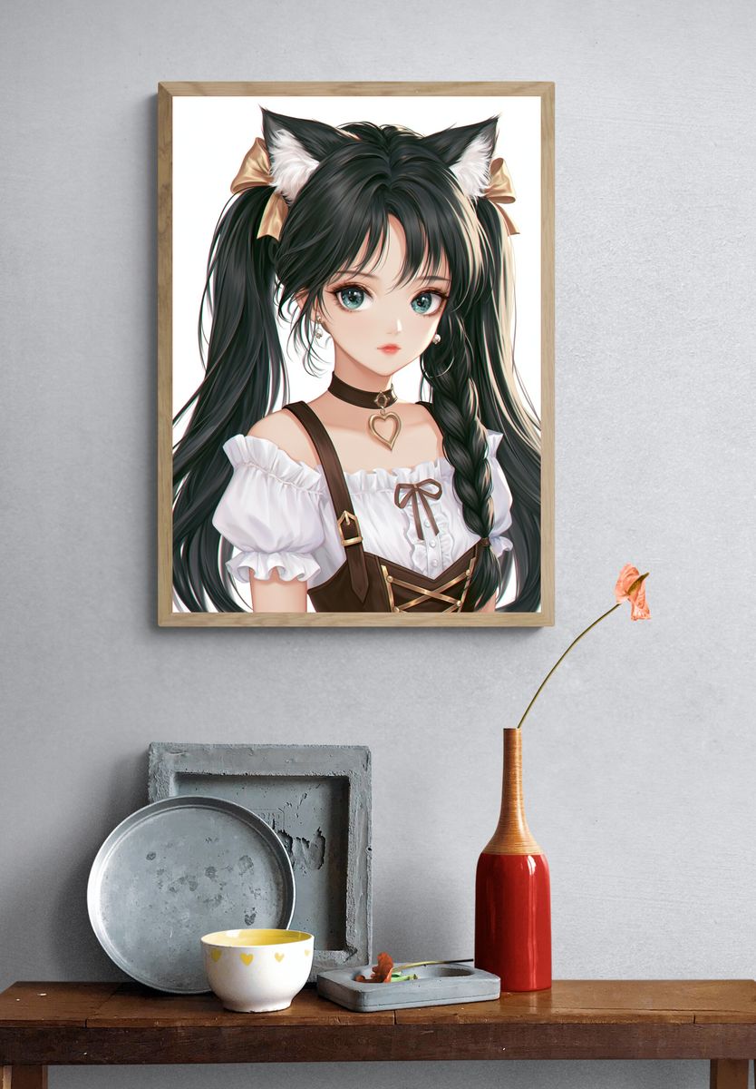 Anime Catgirl Portrait Print. — room view 3