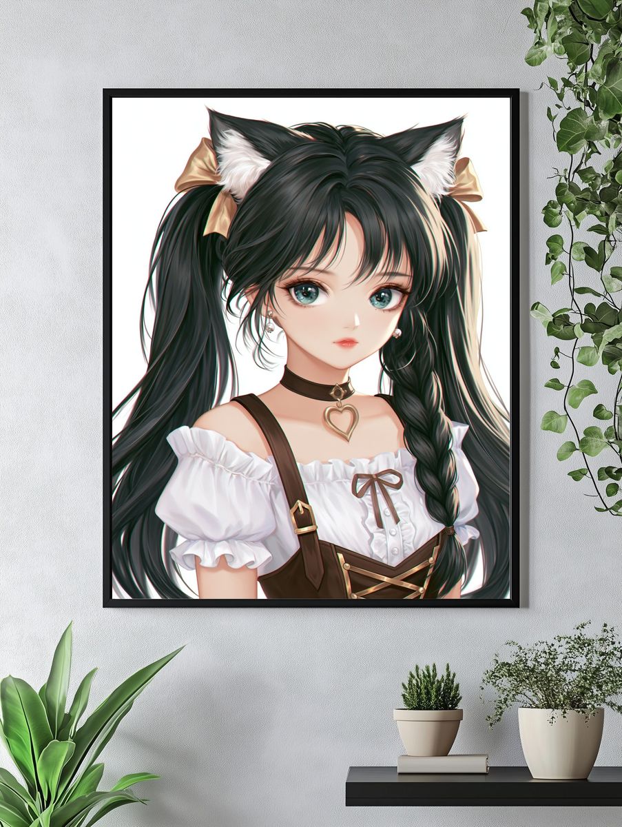 Anime Catgirl Portrait Print. — room view 4