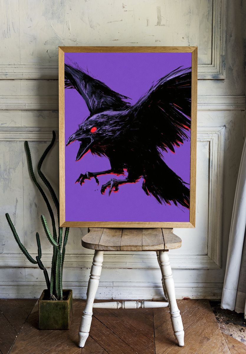 Raven in Purple Glow Poster. room preview