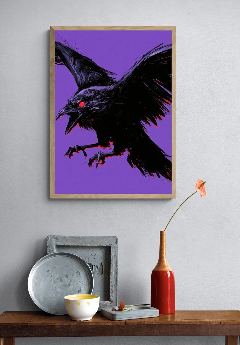Raven in Purple Glow Poster. — room view 3