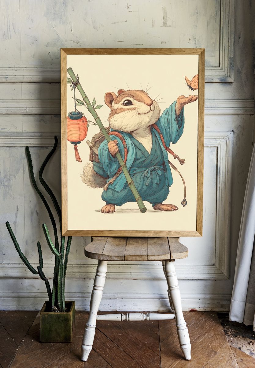Chipmunk Lantern Illustration Poster. — room view 1