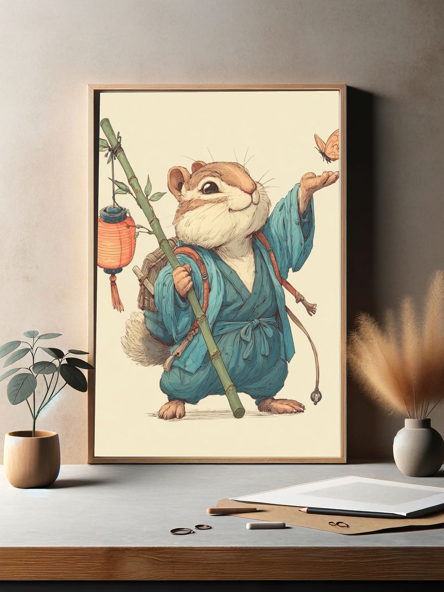 Chipmunk Lantern Illustration Poster. — room view 2