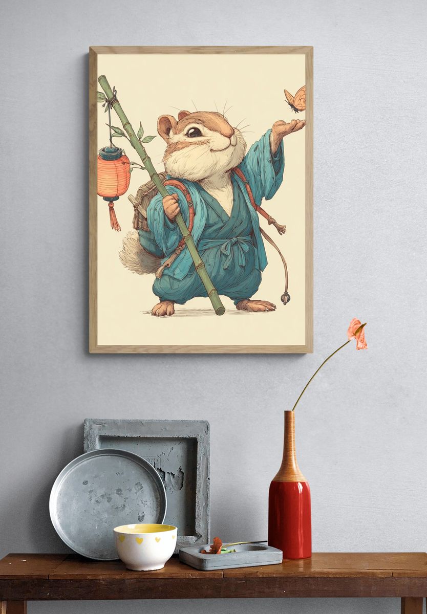 Chipmunk Lantern Illustration Poster. — room view 3