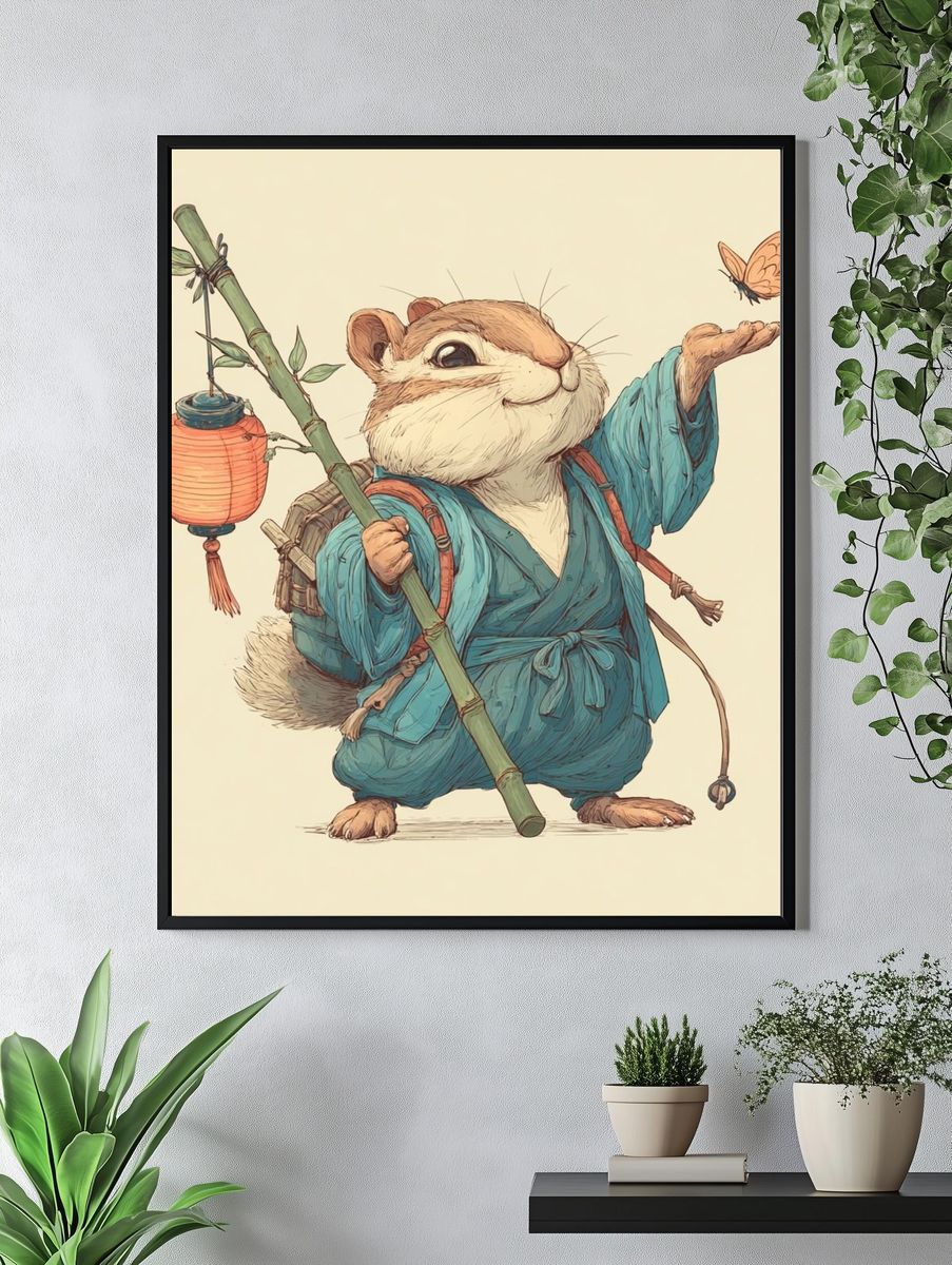 Chipmunk Lantern Illustration Poster. — room view 4