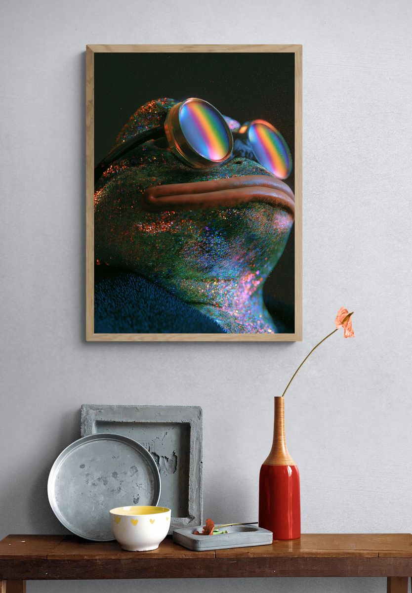 Rainbow Frog Portrait Print. — room view 3