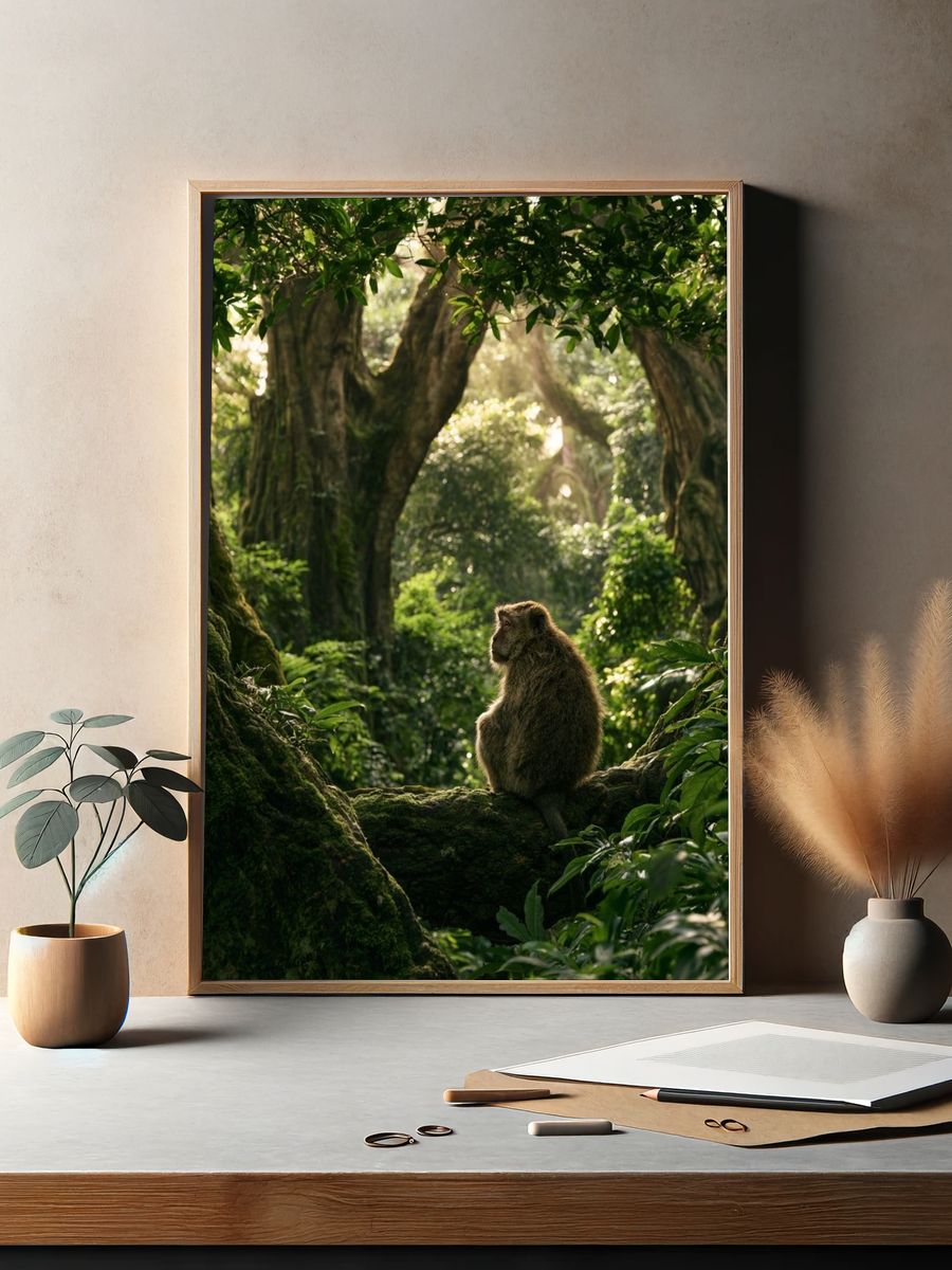 Misty Jungle Monkey Poster. — room view 2
