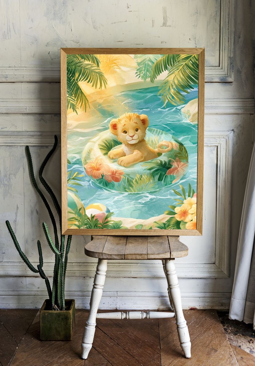 Tropical Lion Cub Illustration Poster. room preview