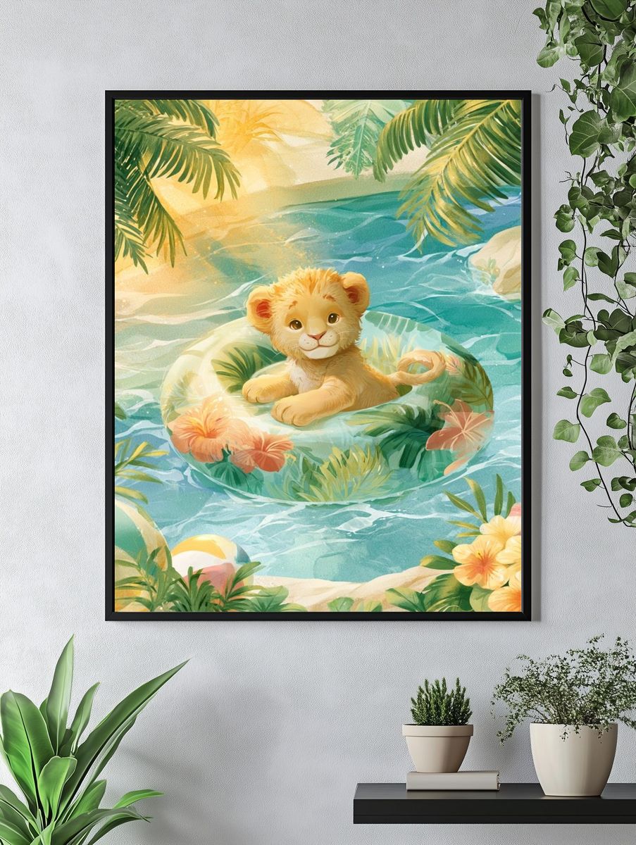 Tropical Lion Cub Illustration Poster. — room view 4