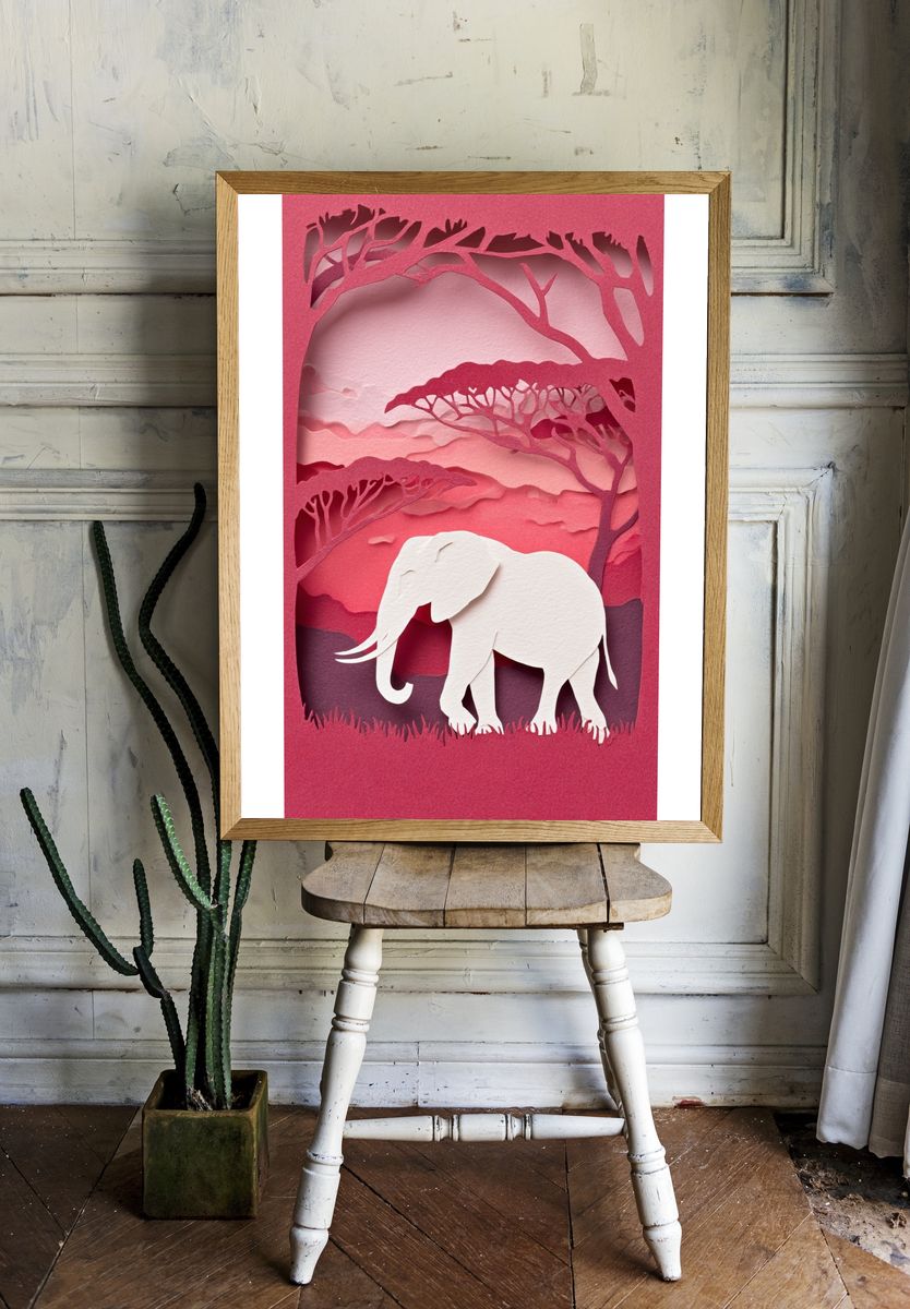 Elephant Silhouette Papercut Poster. — room view 1