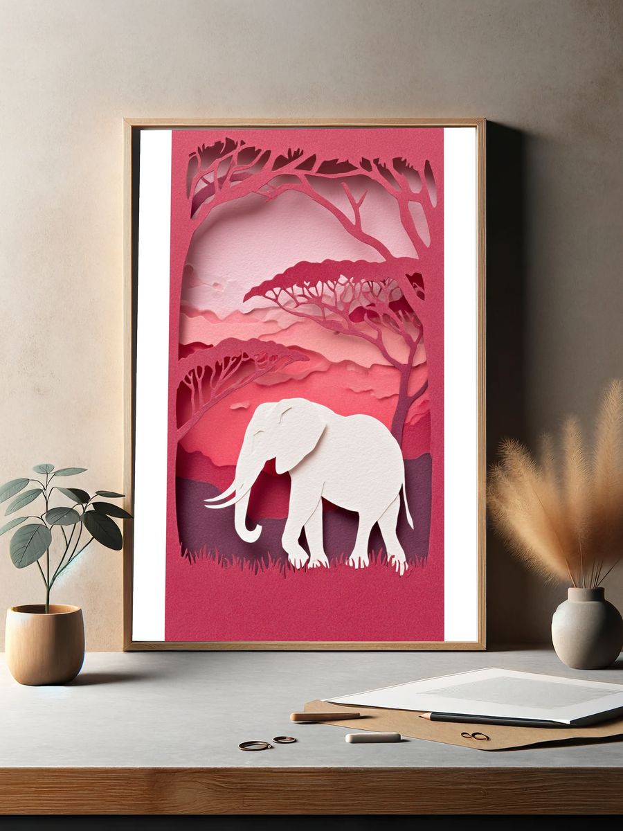 Elephant Silhouette Papercut Poster. — room view 2