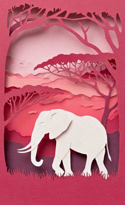 Elephant Silhouette Papercut Poster. poster