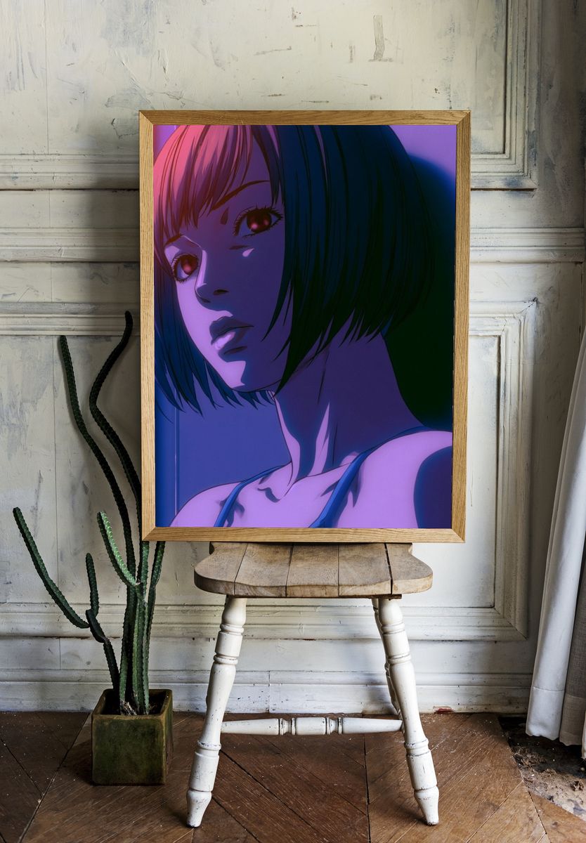 Neon Anime Portrait Poster. room preview