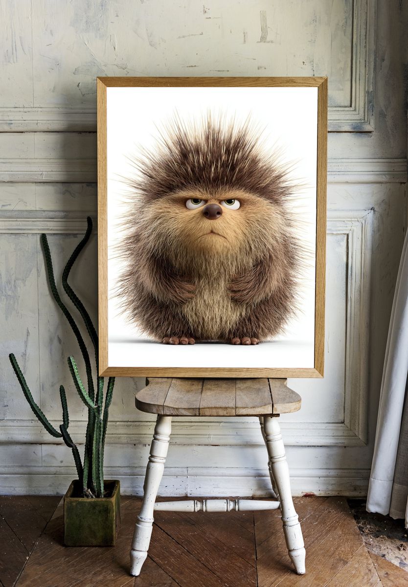 Grumpy Hedgehog Illustration Poster. — room view 1