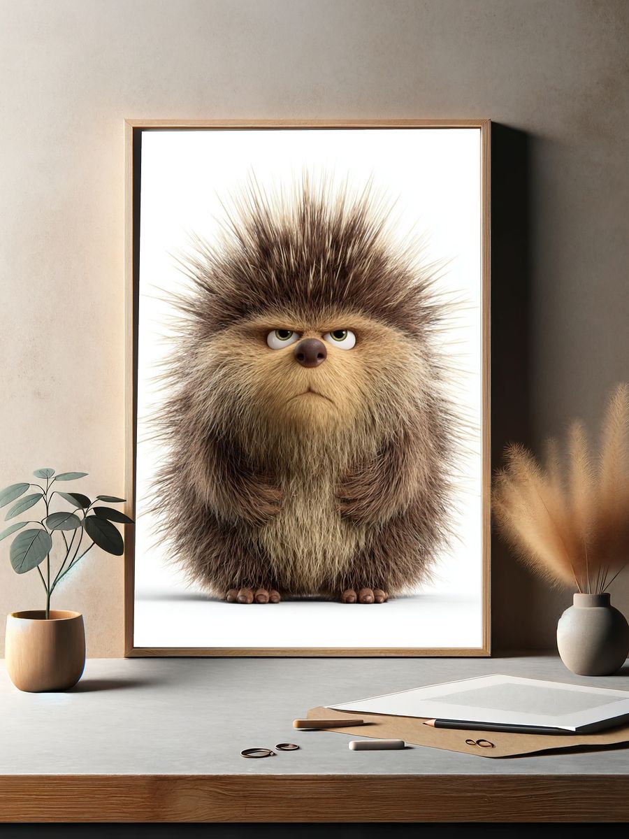 Grumpy Hedgehog Illustration Poster. — room view 2