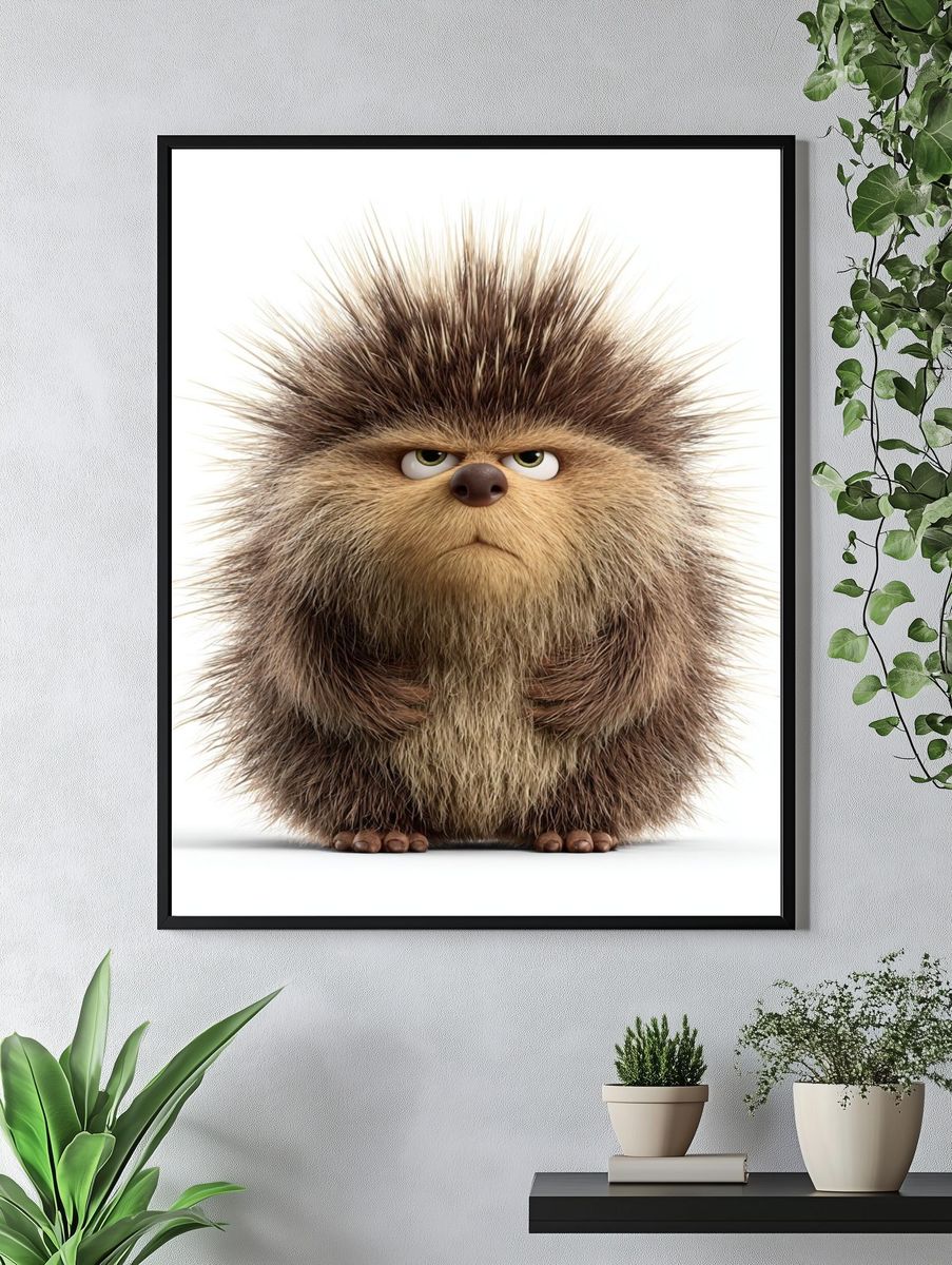 Grumpy Hedgehog Illustration Poster. — room view 4