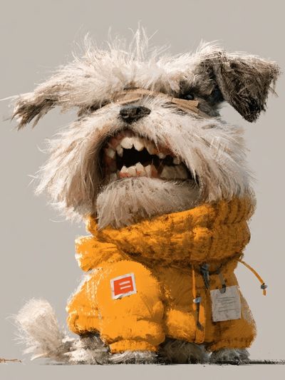 Scruffy Dog in Yellow Coat Poster. poster