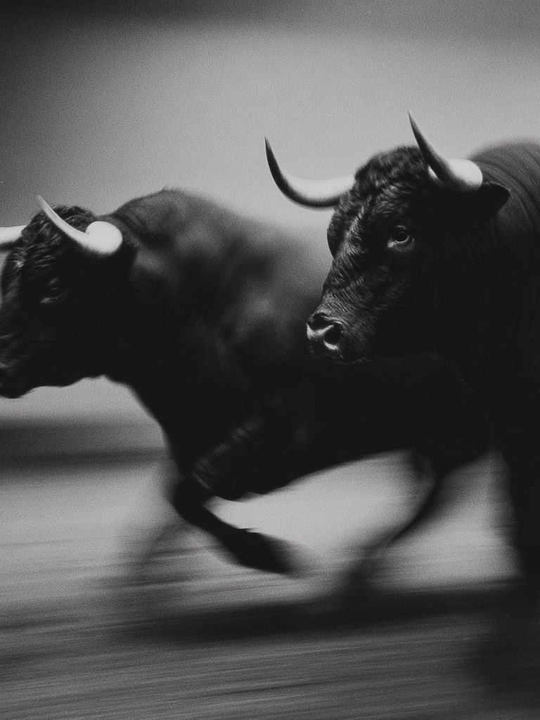 Running Bulls Black-White Poster. poster — animals art