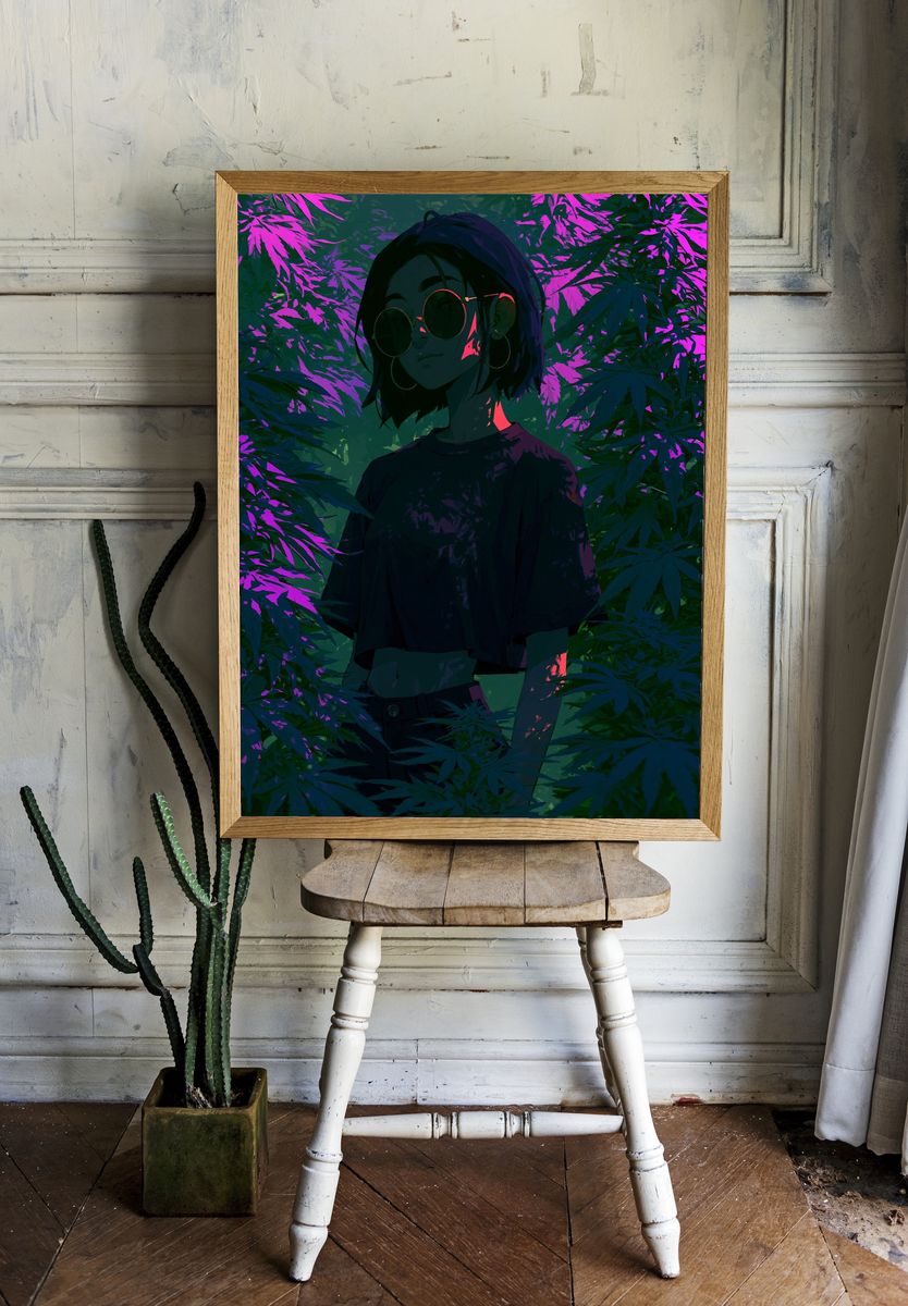 Neon Jungle Girl Illustration Poster. — room view 1
