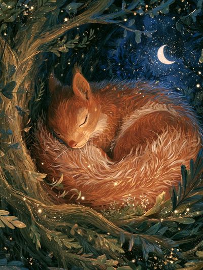 Sleeping Fox in Moonlit Forest Poster.