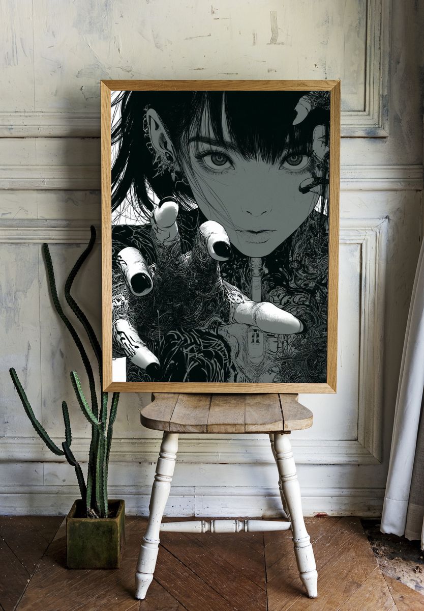 Surreal Manga Portrait Print. room preview