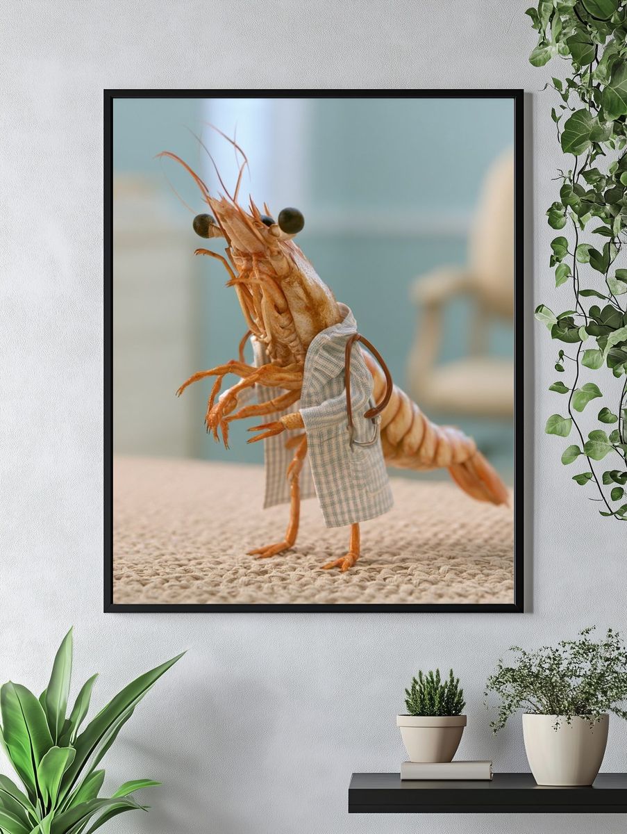 Shrimp in Lab Coat Photography Poster. — room view 4