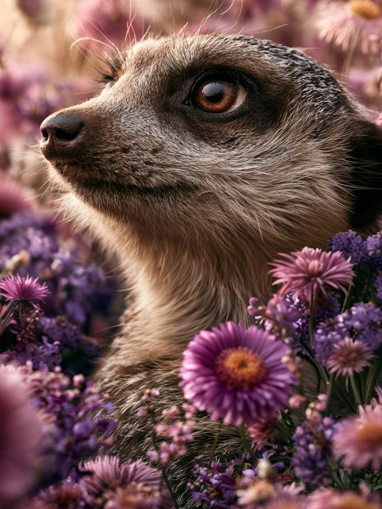 Meerkat in Wildflowers Poster. poster — animals art