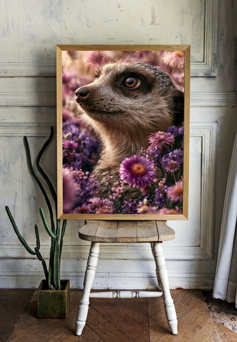 Meerkat in Wildflowers Poster. room preview
