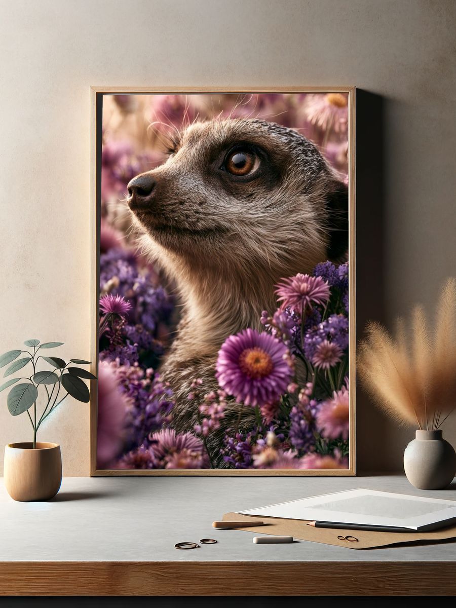 Meerkat in Wildflowers Poster. — room view 2