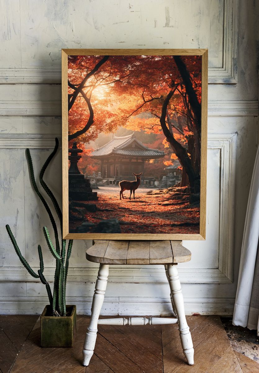 Autumn Deer Temple Poster. room preview