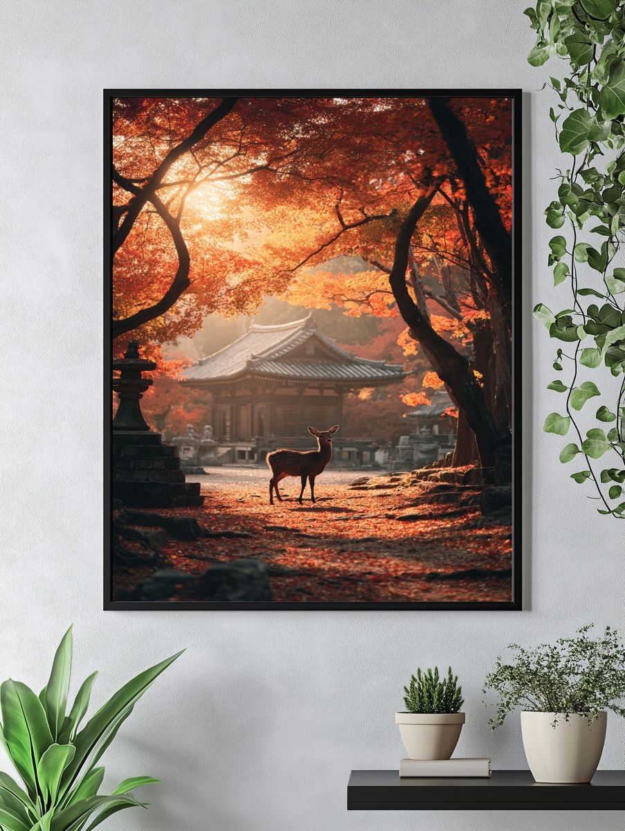 Autumn Deer Temple Poster. — room view 4