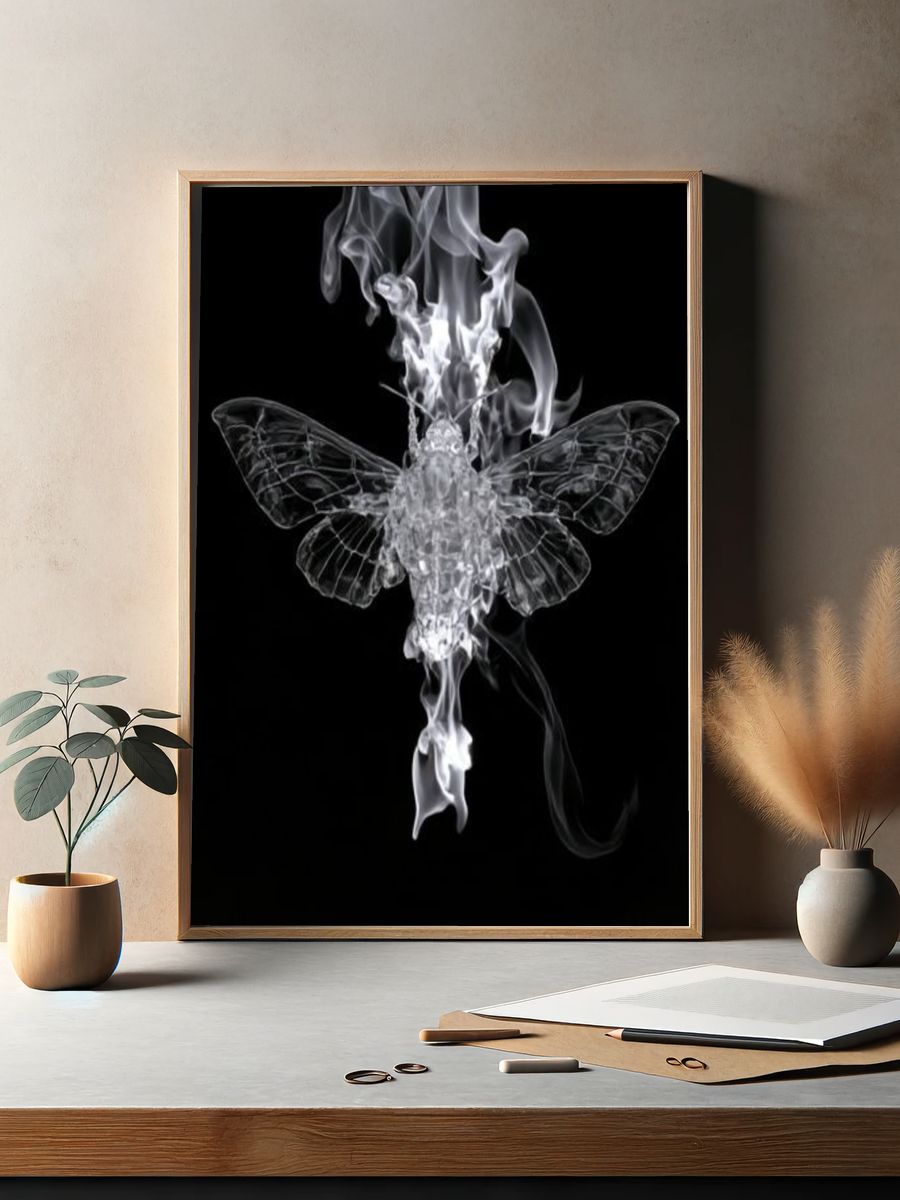 Burning Moth Black-White Poster. — room view 2
