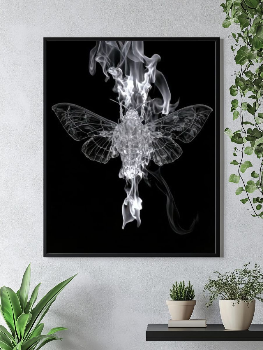 Burning Moth Black-White Poster. — room view 4