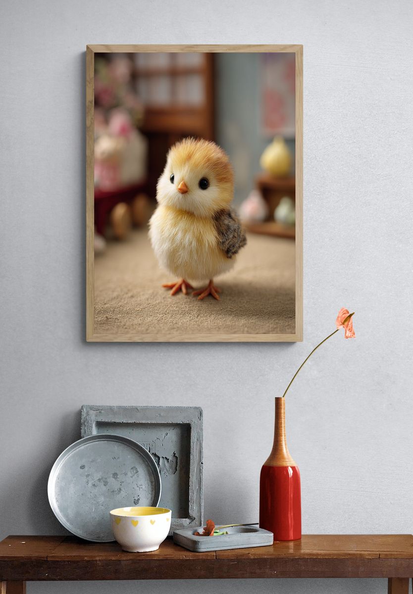 Fluffy Chick Portrait Poster. — room view 3