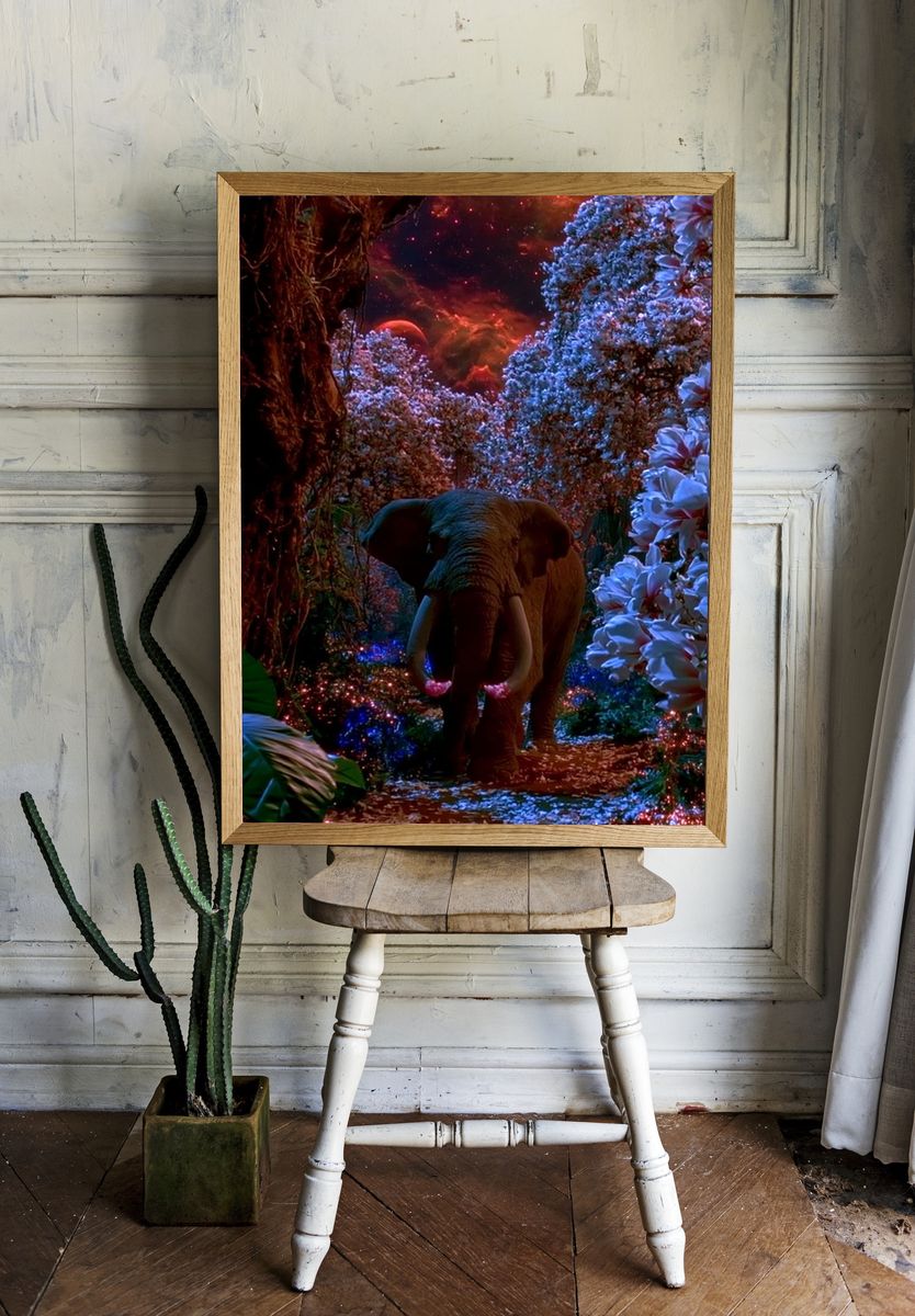 Surreal Elephant Jungle Poster. room preview
