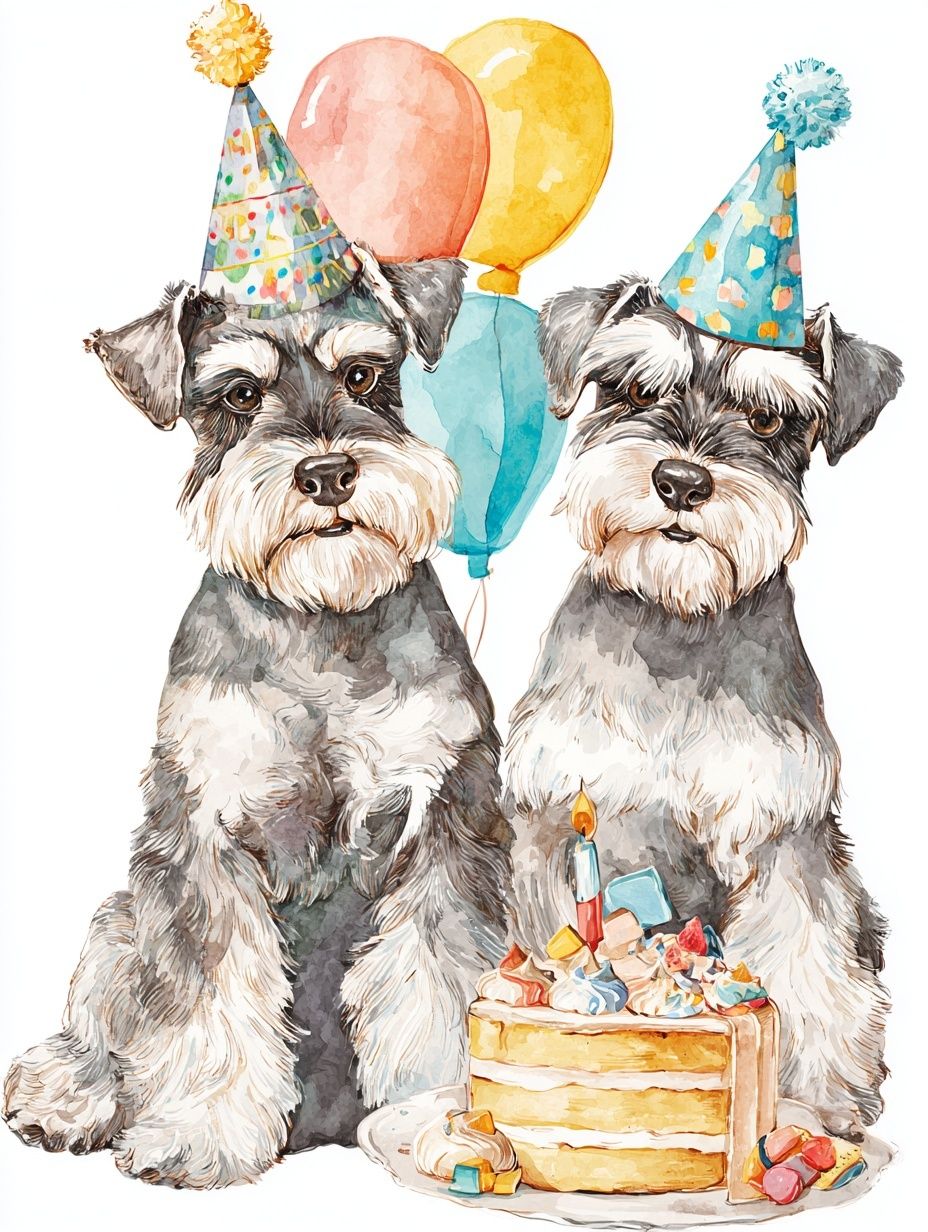 Birthday Schnauzers Watercolor Poster. poster detail