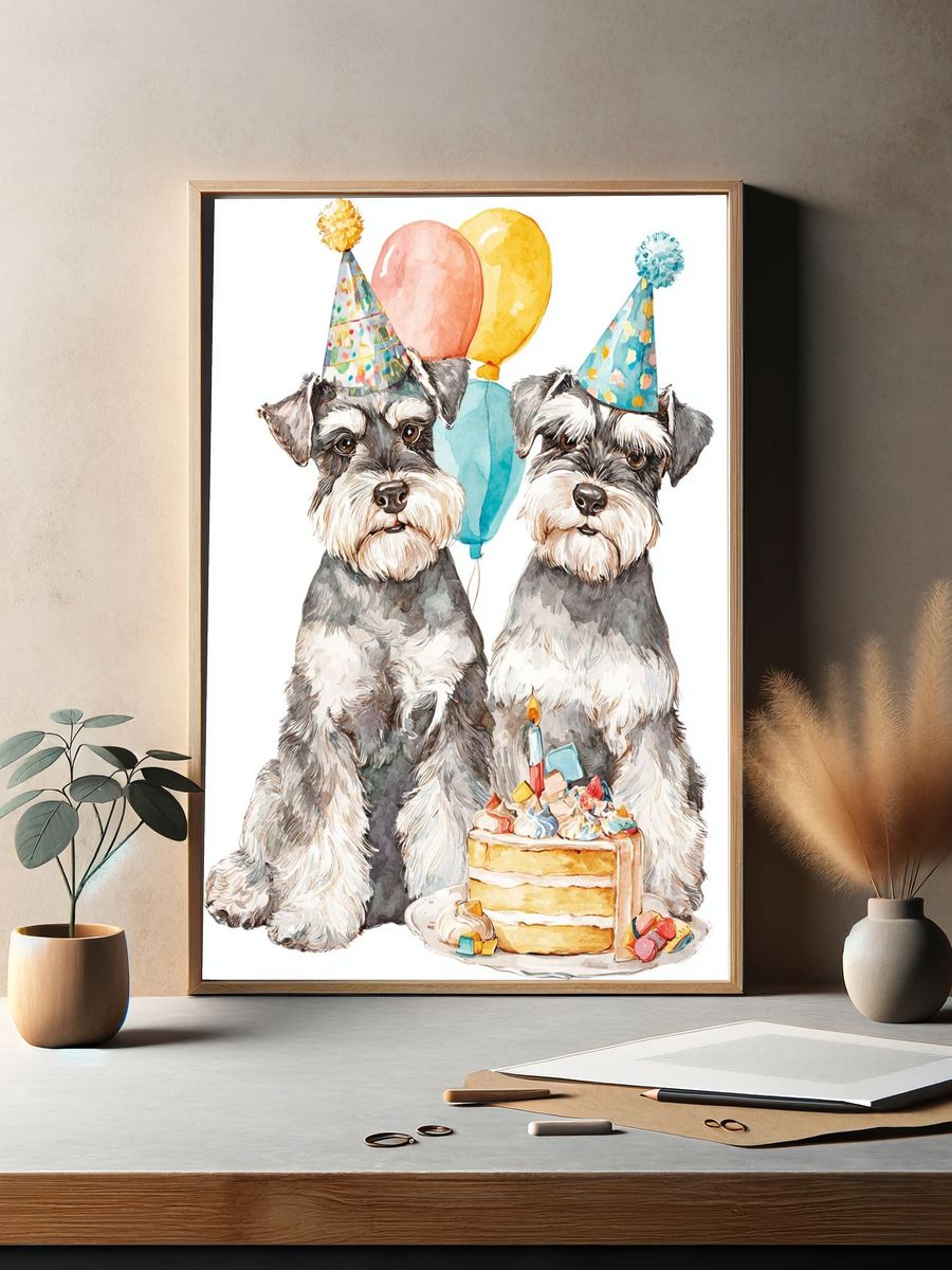 Birthday Schnauzers Watercolor Poster. — room view 2