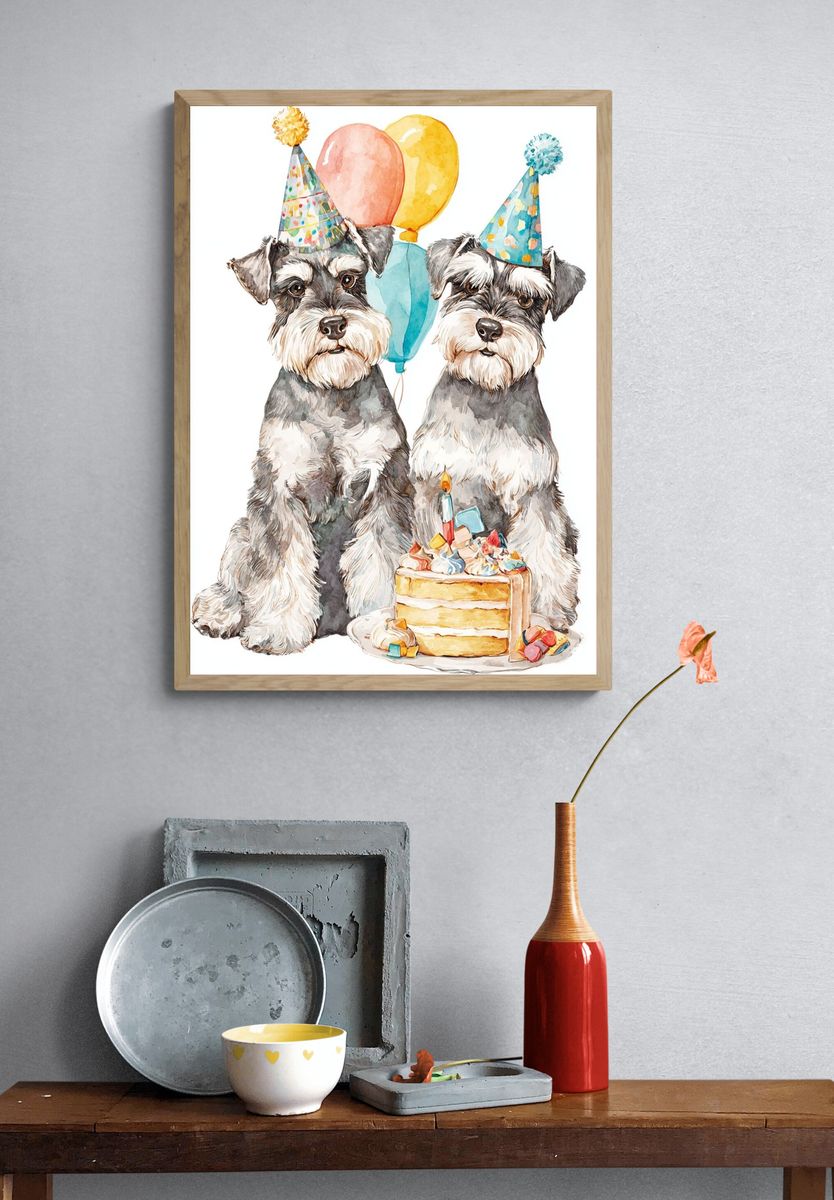 Birthday Schnauzers Watercolor Poster. — room view 3