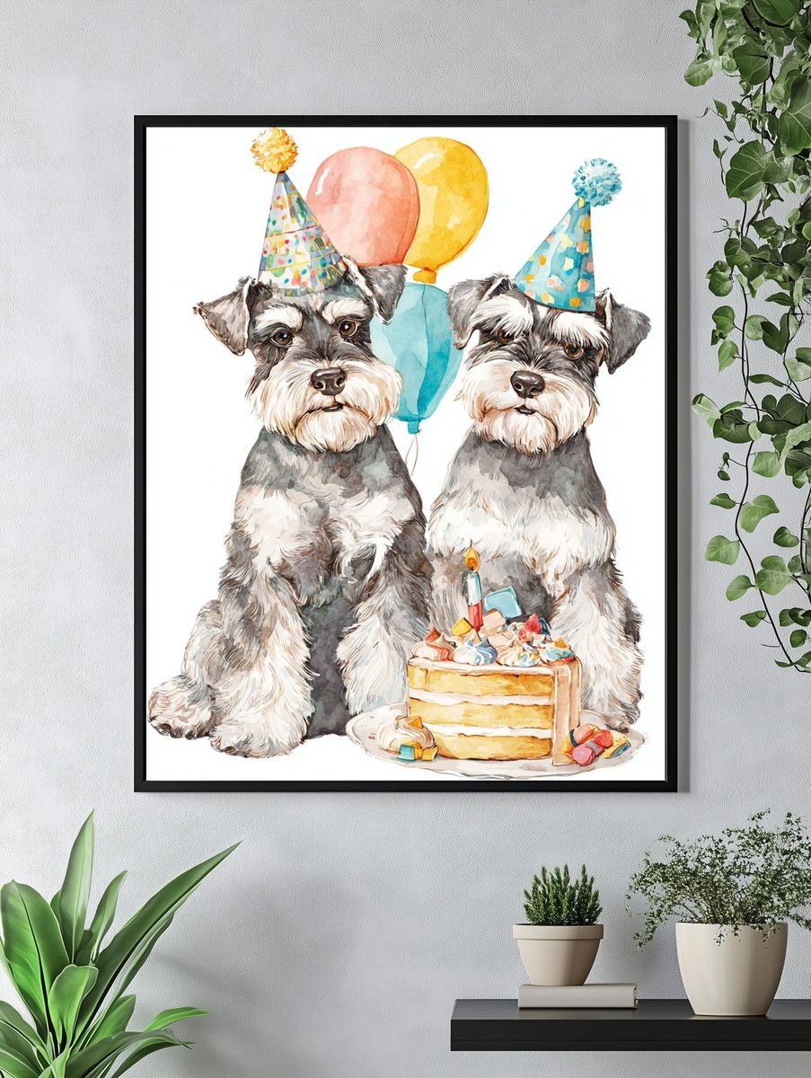 Birthday Schnauzers Watercolor Poster. — room view 4
