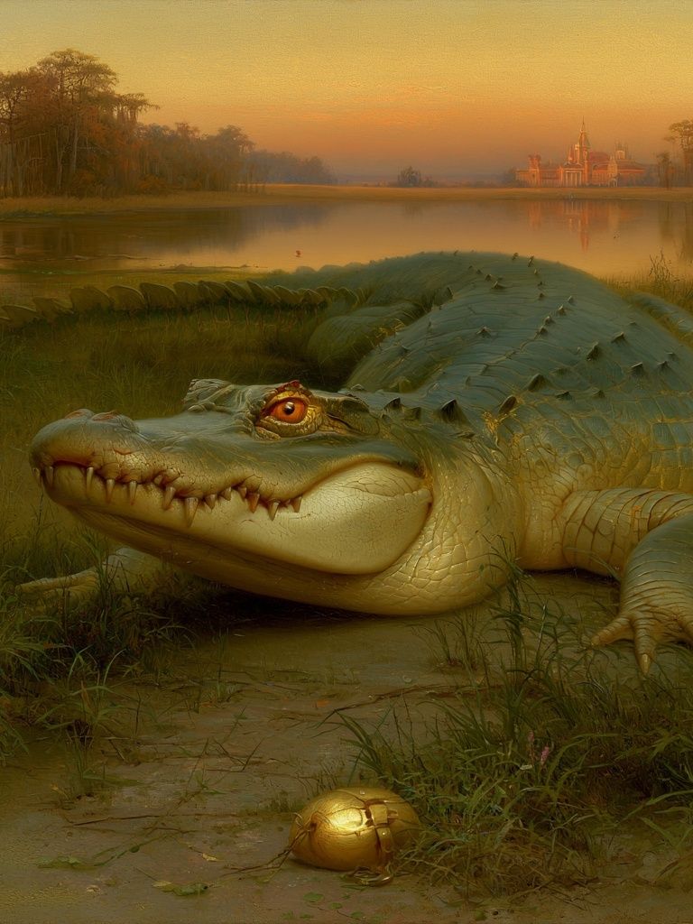 Crocodile at Sunset Illustration Poster. poster detail