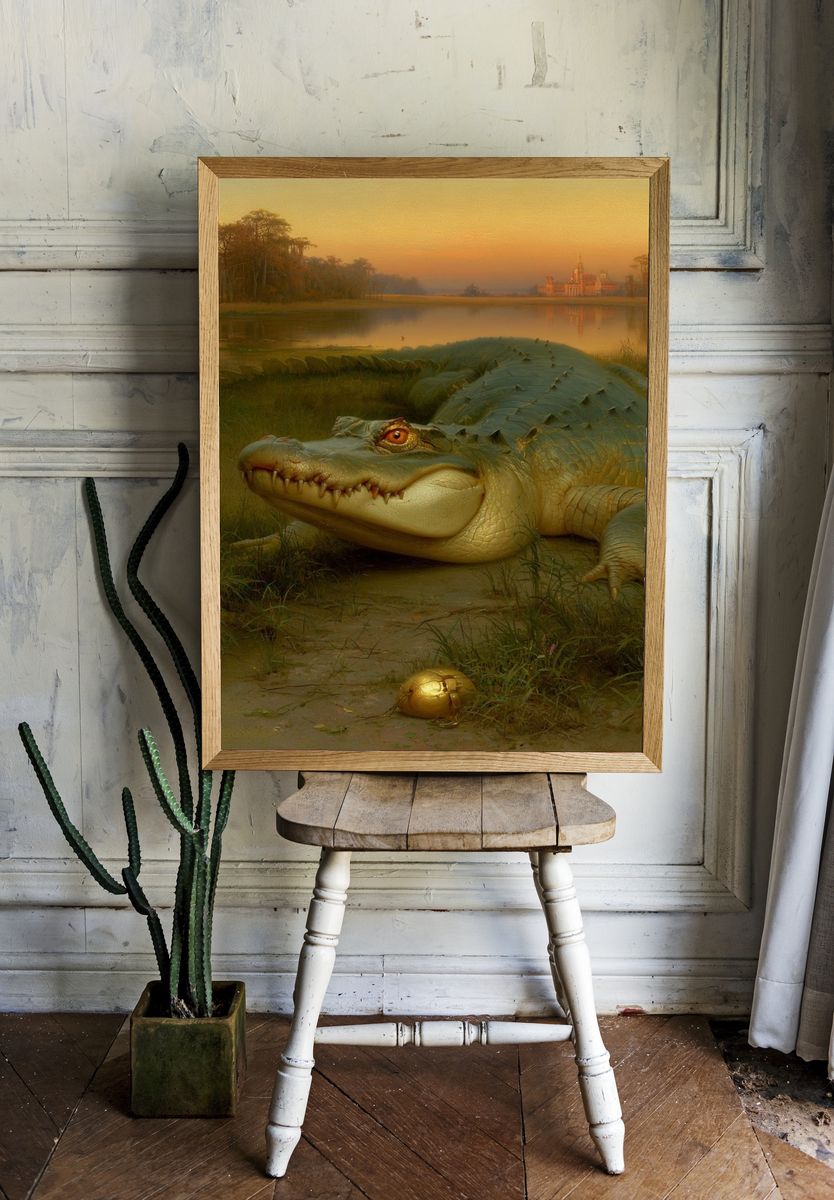 Crocodile at Sunset Illustration Poster. room preview