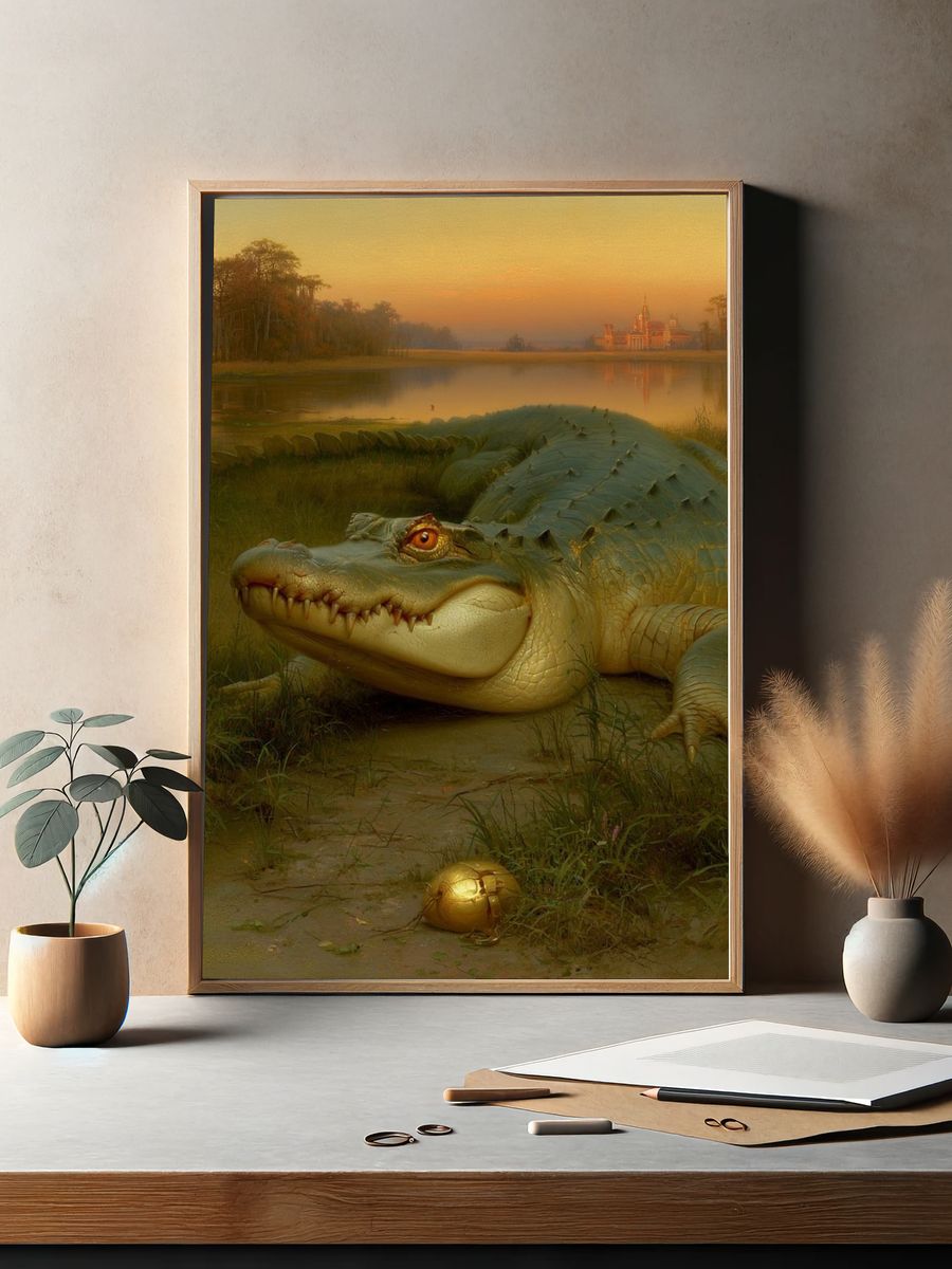 Crocodile at Sunset Illustration Poster. — room view 2