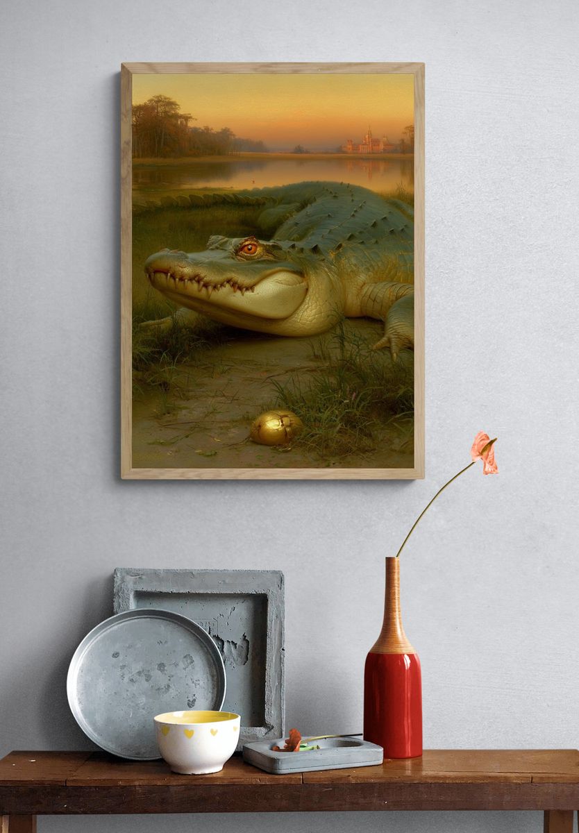 Crocodile at Sunset Illustration Poster. — room view 3