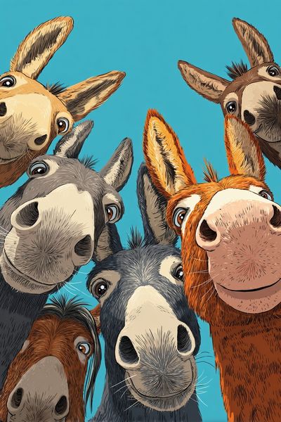 Playful Donkey Faces Illustration Poster.