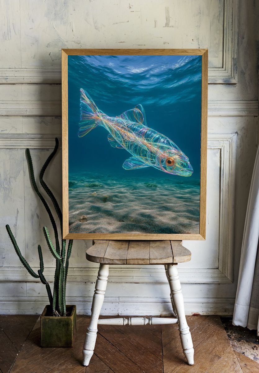 Neon Wirefish Underwater Print. room preview
