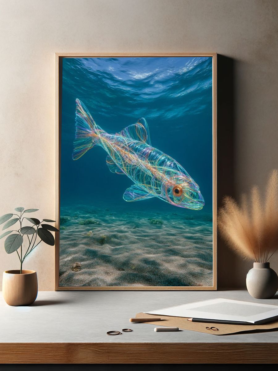 Neon Wirefish Underwater Print. — room view 2