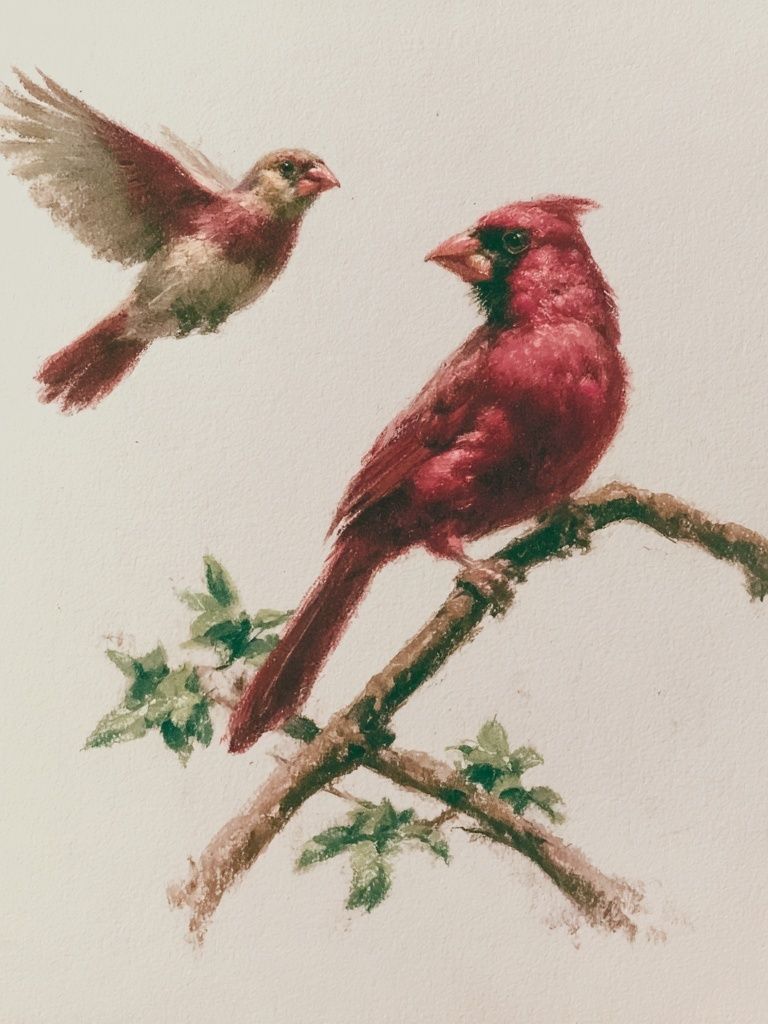 Cardinal Birds Watercolor Print. poster detail