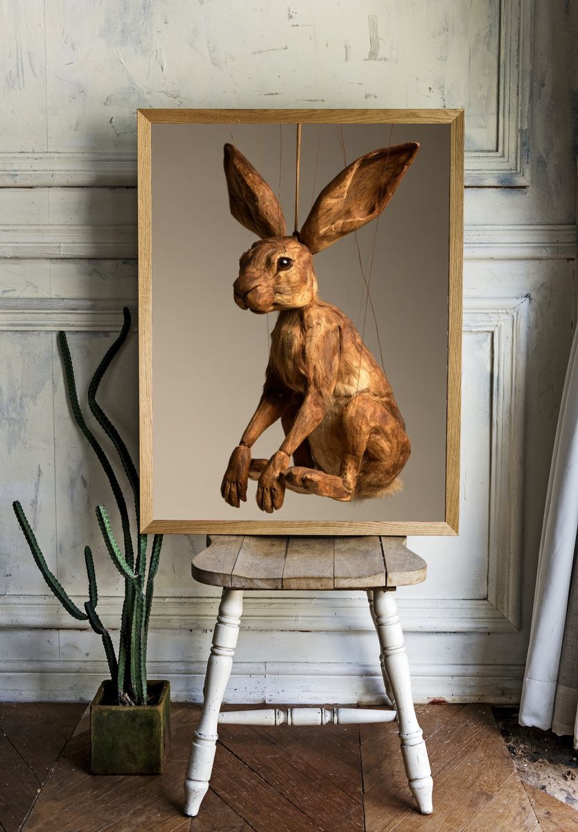 Wooden Hare Sculpture Poster. room preview