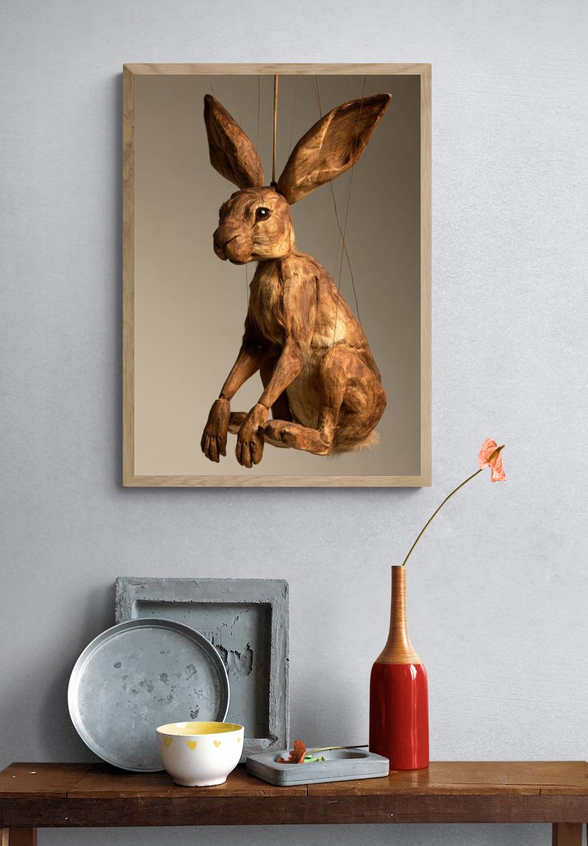 Wooden Hare Sculpture Poster. — room view 3